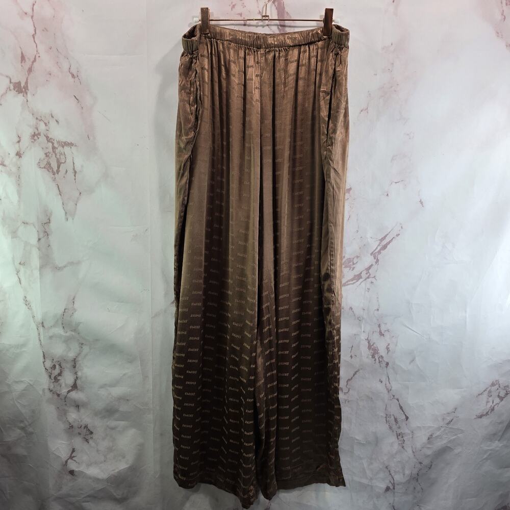 Skims Pajama Pants Womens XL Brown Satin Bottoms PJ Lounge Pajamas Wide Leg
